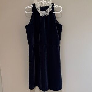 Janie and Jack Girls Dark Blue Velvet Dress with White Lace Collar NWT
